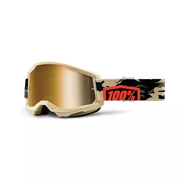 Maschera 100% Strata 2 Kombat Occhiali Moto Cross Enduro Lente A Specchio Oro