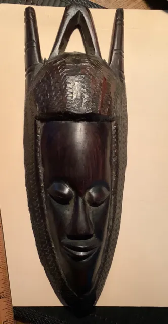 African Woman Hand Carved Wooden Tribal Mask Ebony Wood Wall Art Plaque Lg