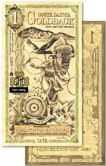 NEW Release-Lot of 5 South Dakota Goldbacks! 1/1000 ounce of 24K Gold Foil Note