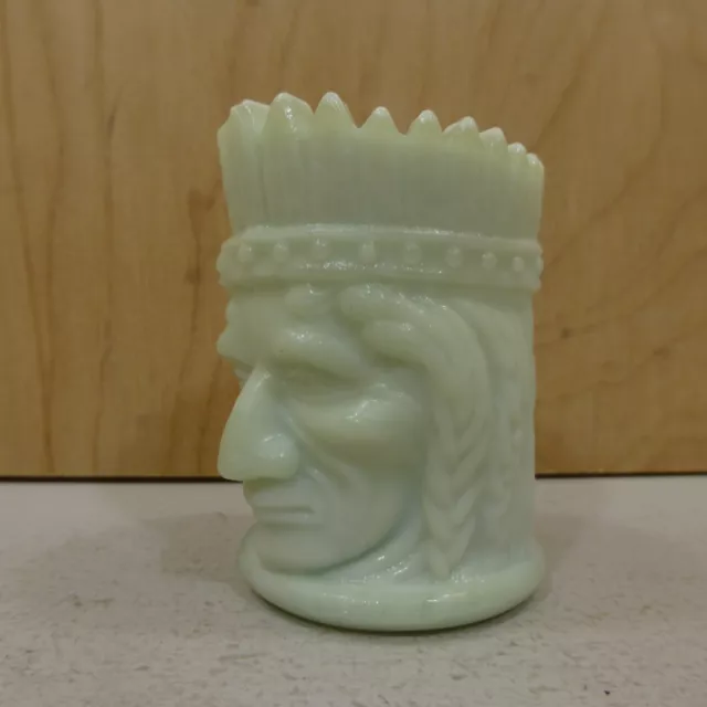 ST CLAIR Summit Seamist Green Glass TOOTHPICK HOLDER Native American INDIAN