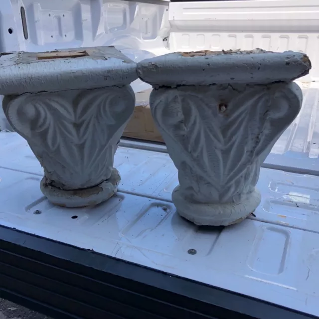 Pretty c1850 vintage hand carved wooden porch capitals 13” h 10.5” sq x 6.5” dia