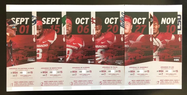 2018 Arkansas Razorbacks Football Collectible Ticket Stub - Choose Any Home Game