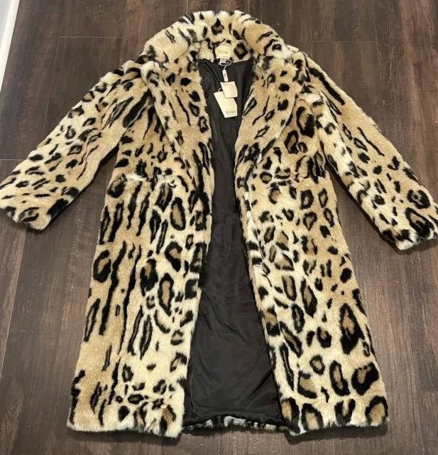 Elie Tahari Women's Coat Faux Fur Brown Leopard Print Size Medium Brand New!