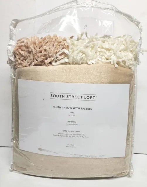 Throw Plush Blanket Throw  Beige 50" x 60" 100% Polyester South Street Loft