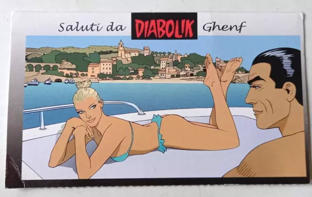 Cartolina Saluti da DIABOLIK  Ghenf - illustrazione di S. e P. Zaniboni-Astorina