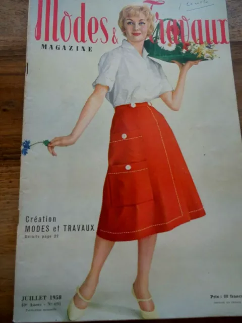 🧵✂MAGAZINE MODES & TRAVEAUX -Vintage French + page poupée JUILLET 1958 n°691