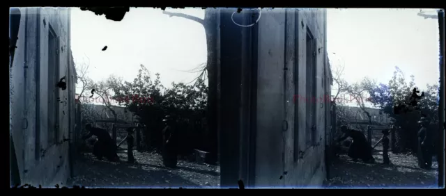 Famille Amateur c1920 Photo NEGATIVE Stereo Plaque de verre PL28L2n12 Vintage 