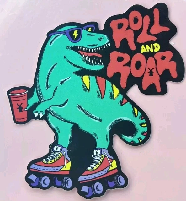 💫DUTCH BROS AUGUST 2024 🦖 Roll & Roar Roller Skating Dinosaur Sticker