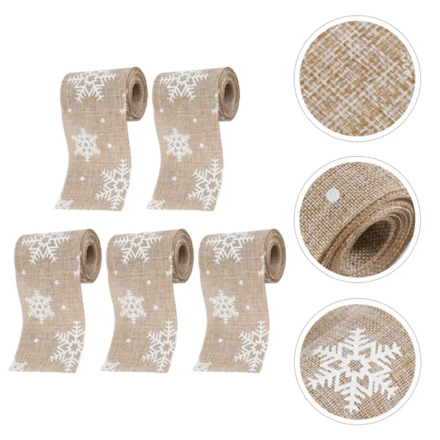 5 Pcs Linen Printed Ribbon Christmas Decorative Snowflake Wired Crafts