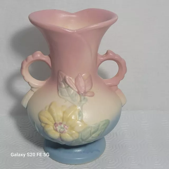 Vintage Hull Art Pottery Pink Yellow Blue Handled Magnolia Flower Vase