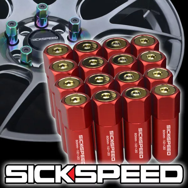 Sickspeed 16 PC Rouge / 24K Doré Mancheron Aluminium 60MM Étendu Écrou Écrous 1/