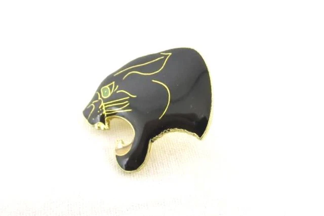 Vintage 1989 Black Cougar Enamel Pin Lapel Hat Fundwares Pinback Gold Tone Green