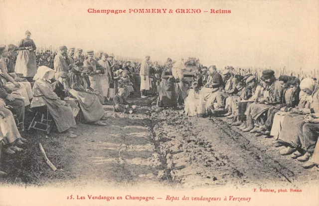 Cpa 51 Reims Pommery Greno Vine Work Harvest Meal In Verzenay