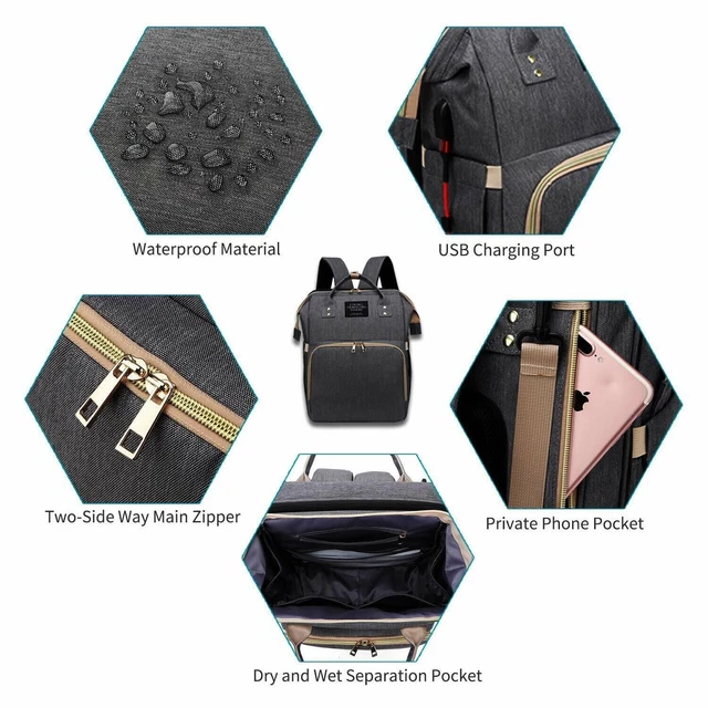 Diaper Bag Backpack, 3 in 1 Changing Station, Foldable Travel Bag with Bassinet 3