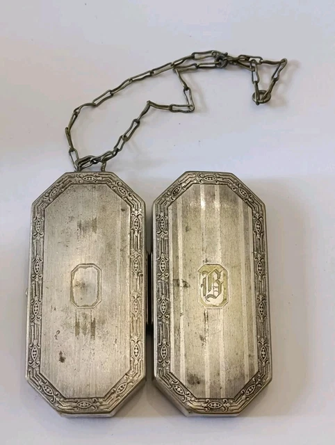 Poudrier Minaudière En Argent Massif Silver Powder Box Art Deco Vers 1920 123 Gr