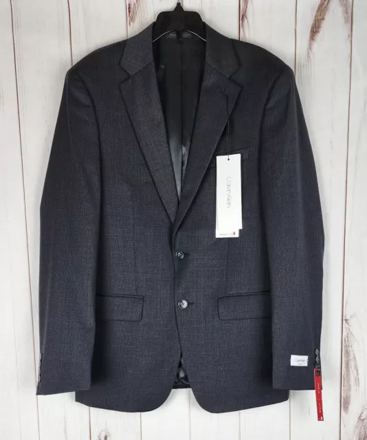 Calvin Klein Slim-Fit Stretch Wool Suit Jacket Mini Check Black/Brown 38R NWT