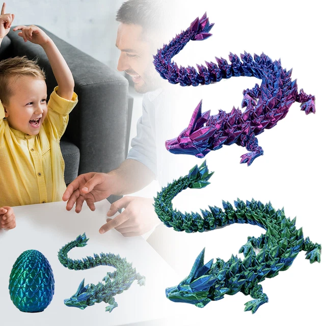 Set De 2 Œufs De Dragon Imprimés 3D Articulés – Dragon Aqua Amovible à L’Intérieur, Cristal Gemme, Cadeau Pâques/Anniversaire