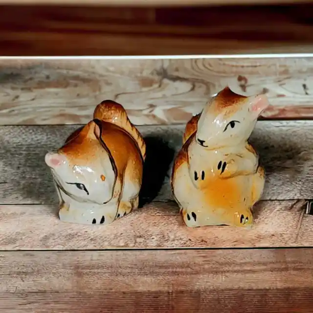 Vintage Salt & Pepper Ceramic Shakers Cork Stoppers Squirrels /Chipmunks ~Japan