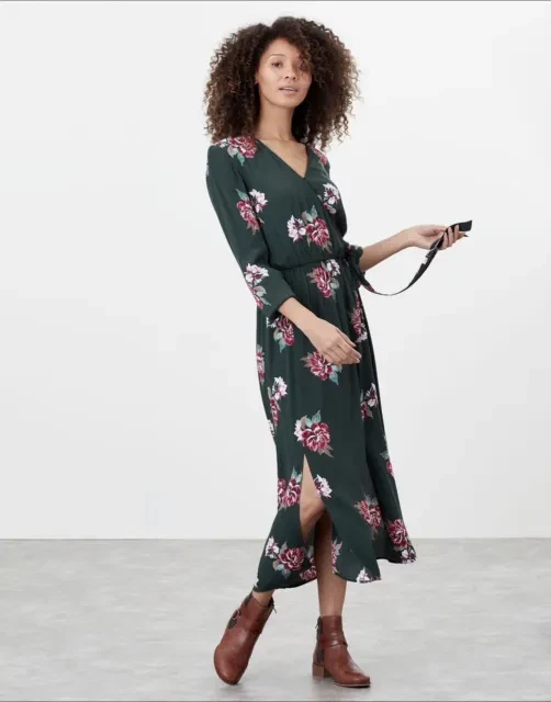 JOULES CHLOE DRESS 14 Bottle Dark Green Floral Faux Wrap Midi Flattering Dress 14.00 PicClick UK
