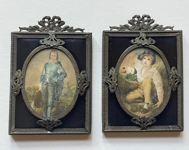 RARE Vintage PAIR *VICTORIAN Small METAL Antique Frames Wall Bow Pictures Art