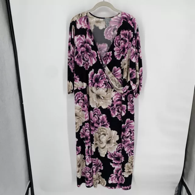 Catherines Dress Women’s 3x pink black floral wrap midi plus size office work