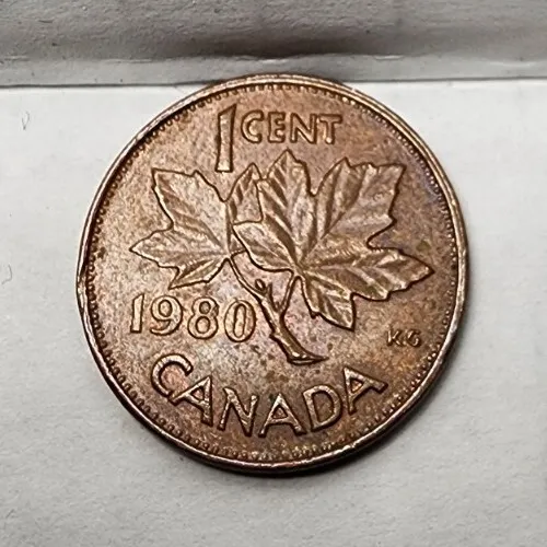 1980 Canada One Cent Coin, Rare 1 Cent Canadian Penny Old, Vintage Coin