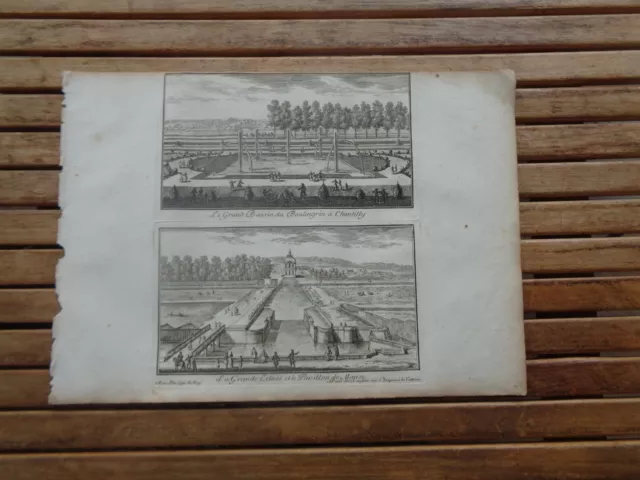 Gravure bassin et écluse du château de CHANTILLY  par Perelle Langlois - 1675
