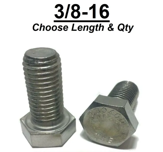 3/8-16 Stainless Steel Hex Cap Screw Bolt (All Sizes & Qty's) 18-8 / 304 Grade