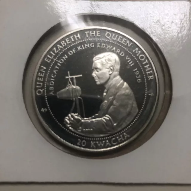 Malawi Queen Mother 1998 Sterling Silver Crown Abdication Of Edward VIII w/ COA