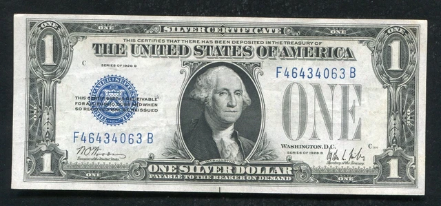 Fr. 1602 1928-B $1 One Dollar "Funnyback" Silver Certificate About Uncirculated