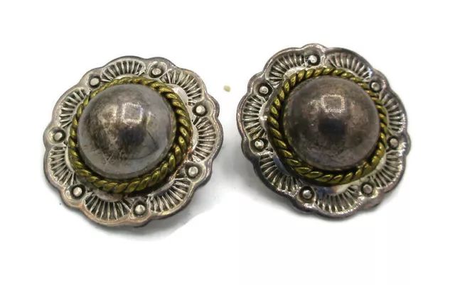 Vintage Taxco 925 Sterling Silver Twisted Ball Edge Round Dome Clip-On Earrings