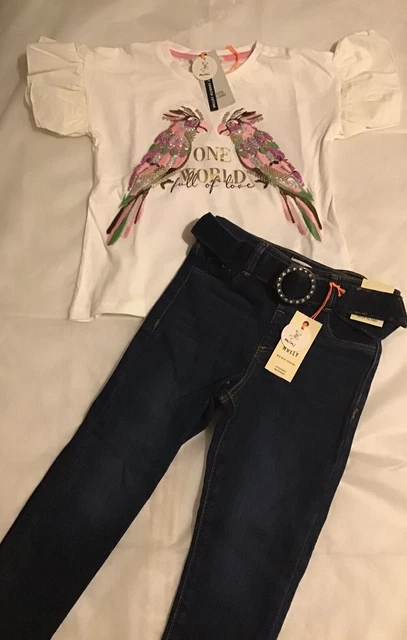 River island mini girls aged 2-3 years glitter buckle belted jeggings outfit BNW 2