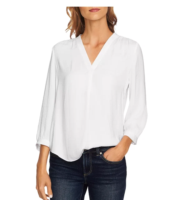 VINCE CAMUTO 3/4 Sleeve V Neck Rumple Blouse Size Medium
