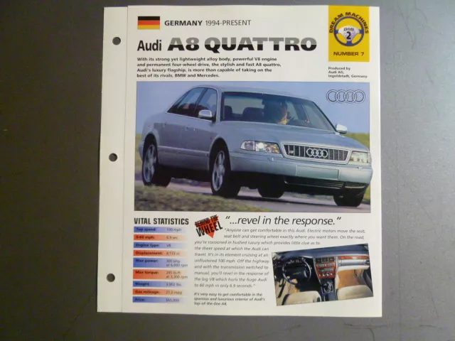 1994 AUDI A8 QUATTRO IMP "Hot Cars" Spec Sheet Folder Brochure Awesome L@@K