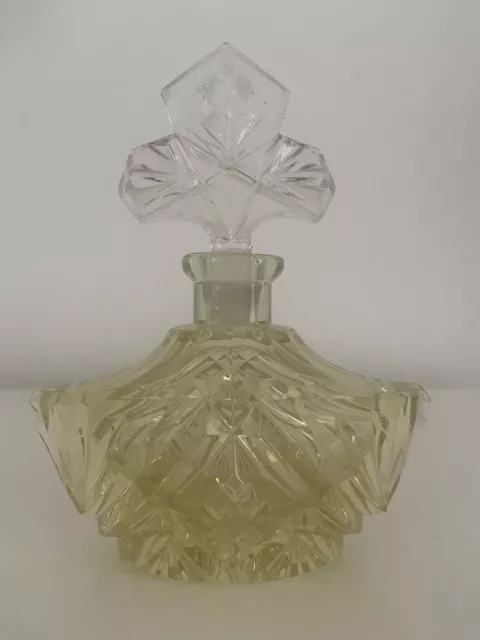 Vintage Art Deco Citrine Glass Multifaceted Perfume Scent Bottle  Czechoslovakia