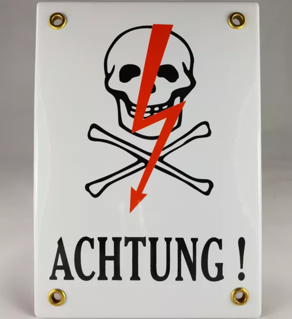 Emailleschild Nr 35 Achtung ! Totenkopf Emaille witzige Sprüche Geschenk Schild