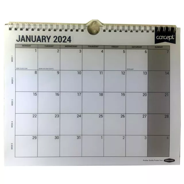 2024 Monthly Planner Week View Wall Calendar Easy Glance Organiser Home Office