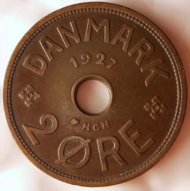 1927 Danemark 2 Ore - Scarce Vintage Pièce de Monnaie - Mondial - Poubelle A