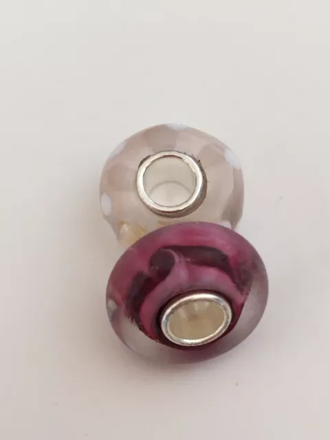 925 Sterling Silver Core, Murano Lampwork Glass Charm Beads x2