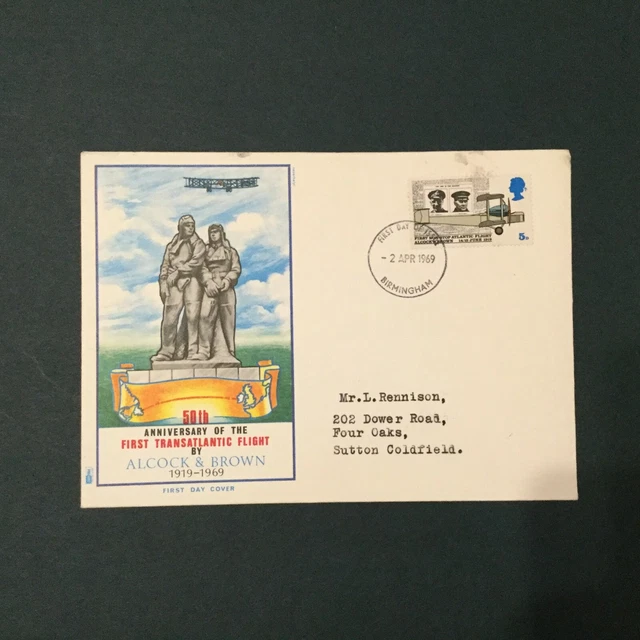 GB 1969 Alcock+Brown FDC, Philart brand ,Birmingham FDI (GBFDC209~)