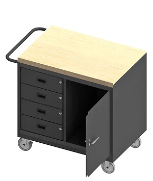 Durham 3121-MT-95, Maple Top, 4 Drawer Mobile Cabinet, 36" x 24" x 37"