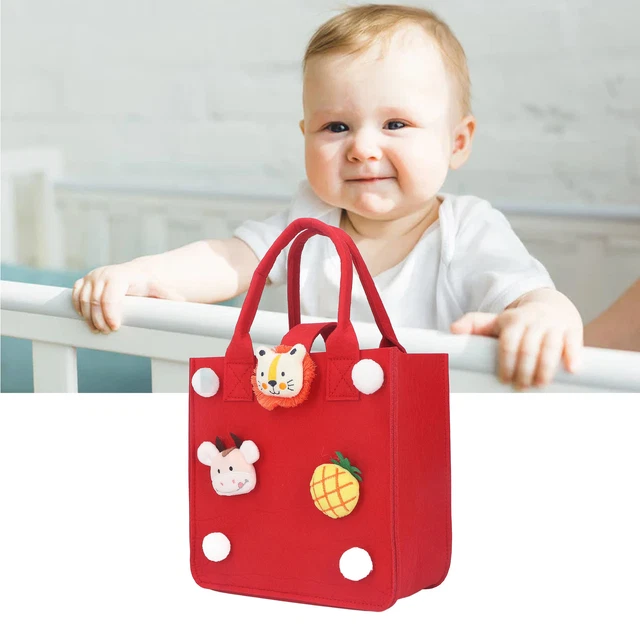 (Red)Felt Shopping Bag Bright Red Color Felt Travel Shopping Basket