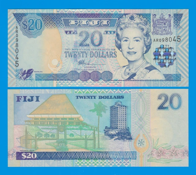 FIJI 20 Dollars P 107 ND 2002 UNC Queen Elizabeth II