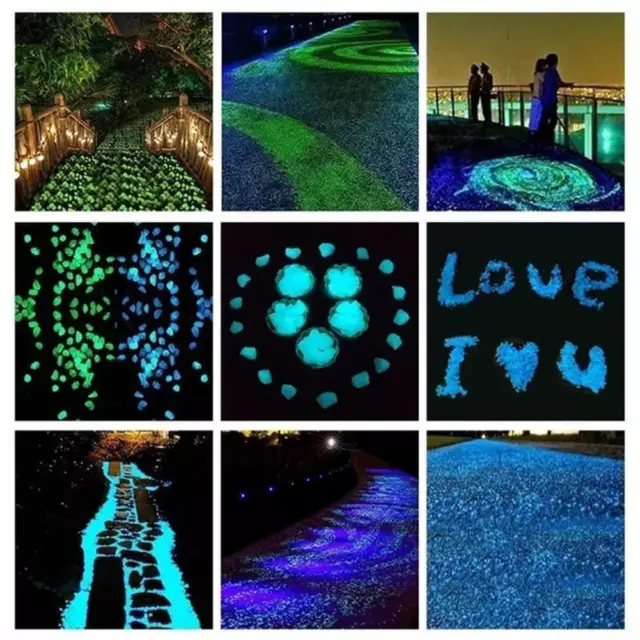 1000 Leuchten im Dunkeln Kieselsteine leuchtende Steine Garten Walkaway Aquarium Fischtank 3