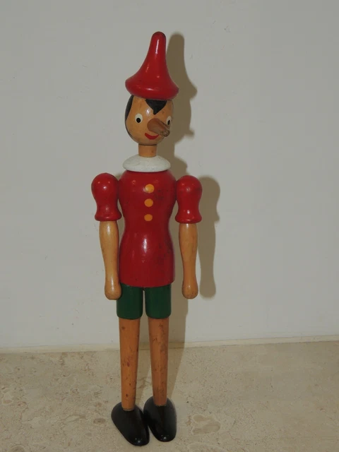 Grande Marionnette Pinocchio En Bois - Vintage Années 60 - 70 Cm