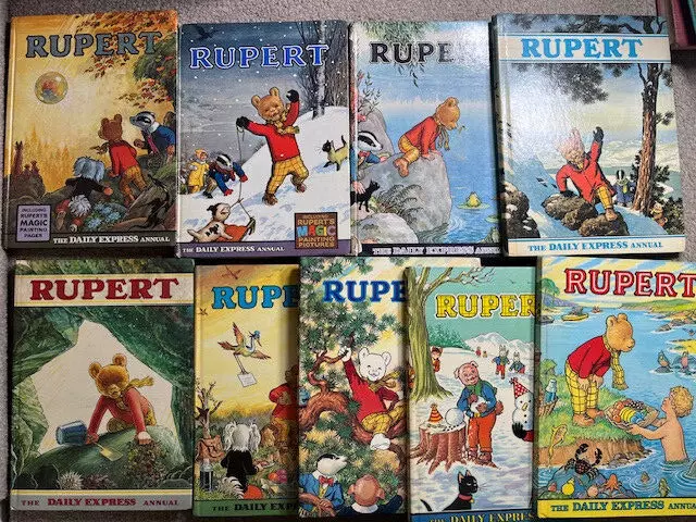9x vintage RUPERT BEAR ANNUALS 1967 68 69 70 71 72 73 74 75 ACCEPTABLE to Good+