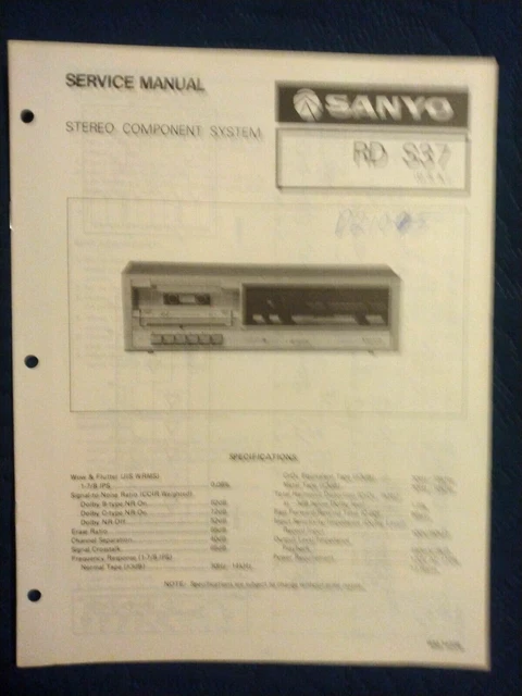 Sanyo Rds37 /Stereo Component System Original Service Repair Manual