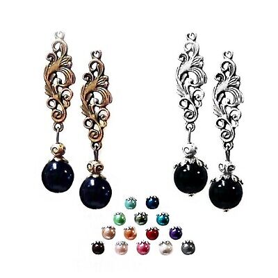 Earrings renaissance charm and pearl drop, COLOR CHOICE, clip on or pierced FJ