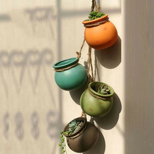 4Pcs Mini Wall-mounted Succulent Planter Pots Set Ceramic Plant Pot Hanging 2
