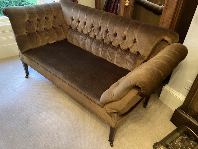 ANTIQUE VICTORIAN CHAISE LONGUE Drop Arms With Brass Feet.